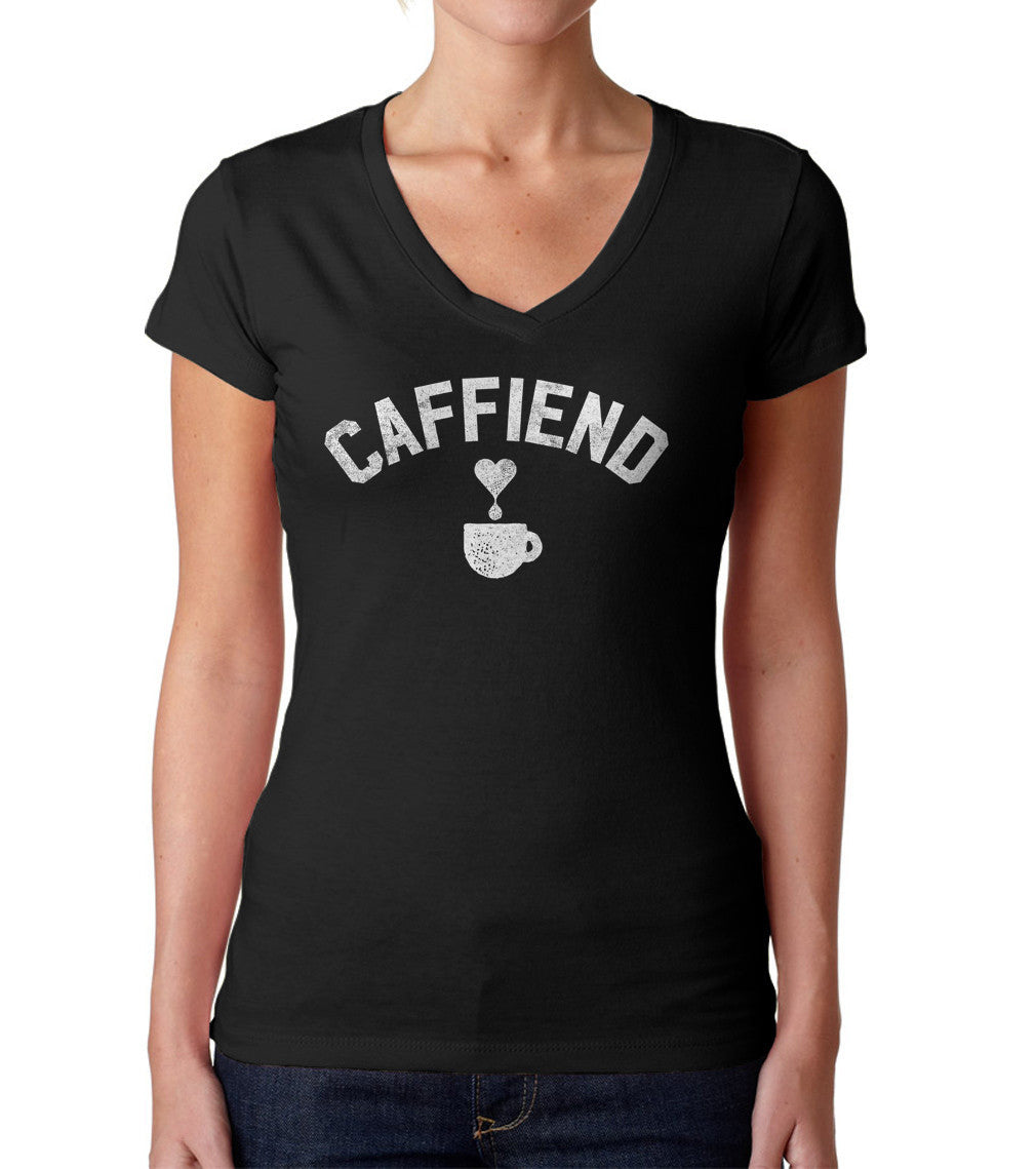 Women's Caffiend Vneck T-Shirt - Coffee Caffeine
