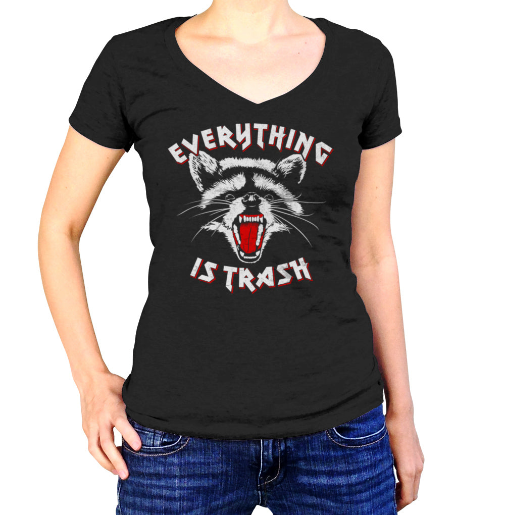 Women's Everything is Trash Raccoon Vneck T-Shirt