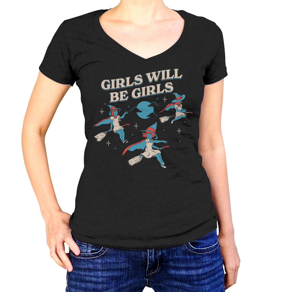 Women's Girls Will Be Girls Witch Vneck T-Shirt