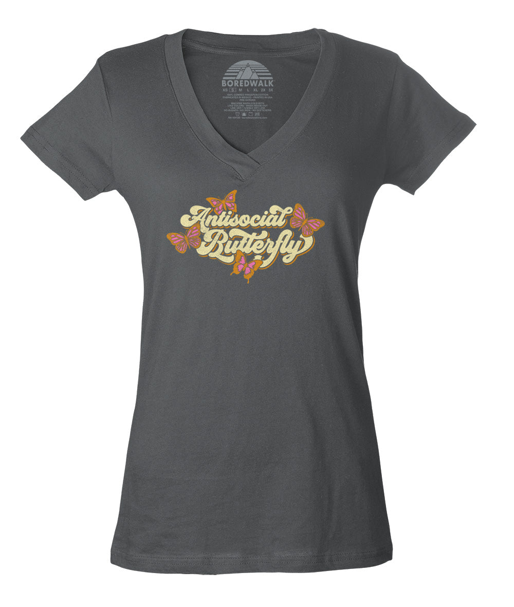 Women's Antisocial Butterfly Vneck T-Shirt