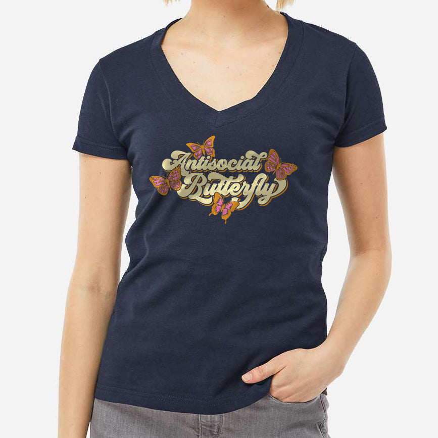 Women's Antisocial Butterfly Vneck T-Shirt