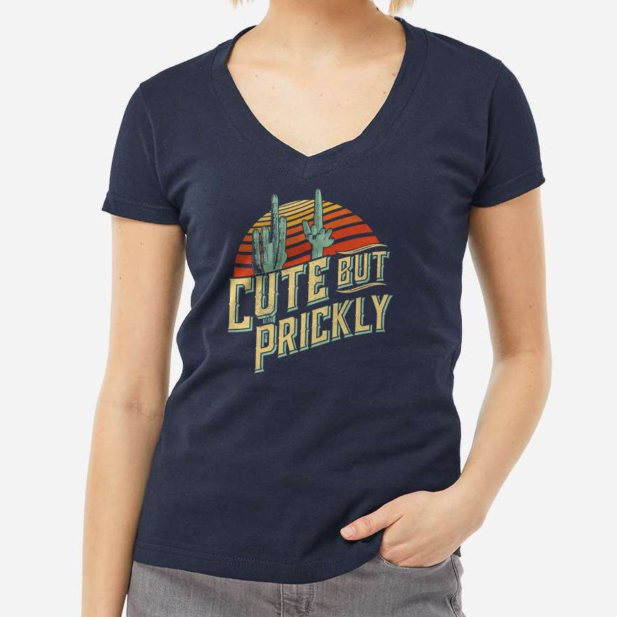 Women's Cute But Prickly Vneck T-Shirt - Cactus Shirt