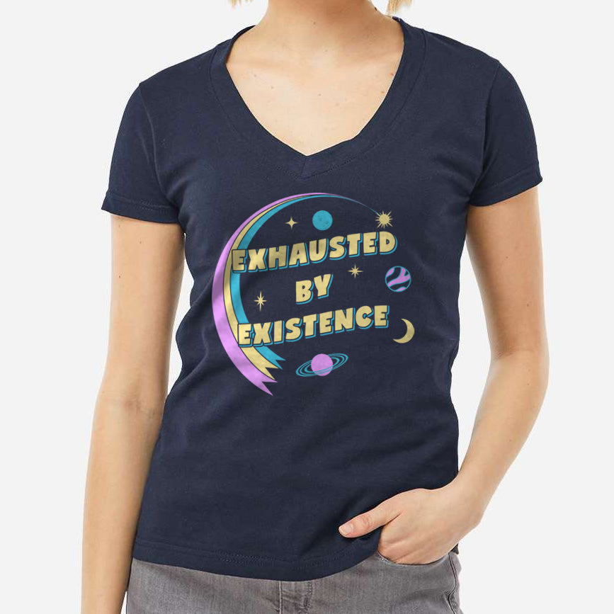 Women's Exhausted By Existence Vneck T-Shirt