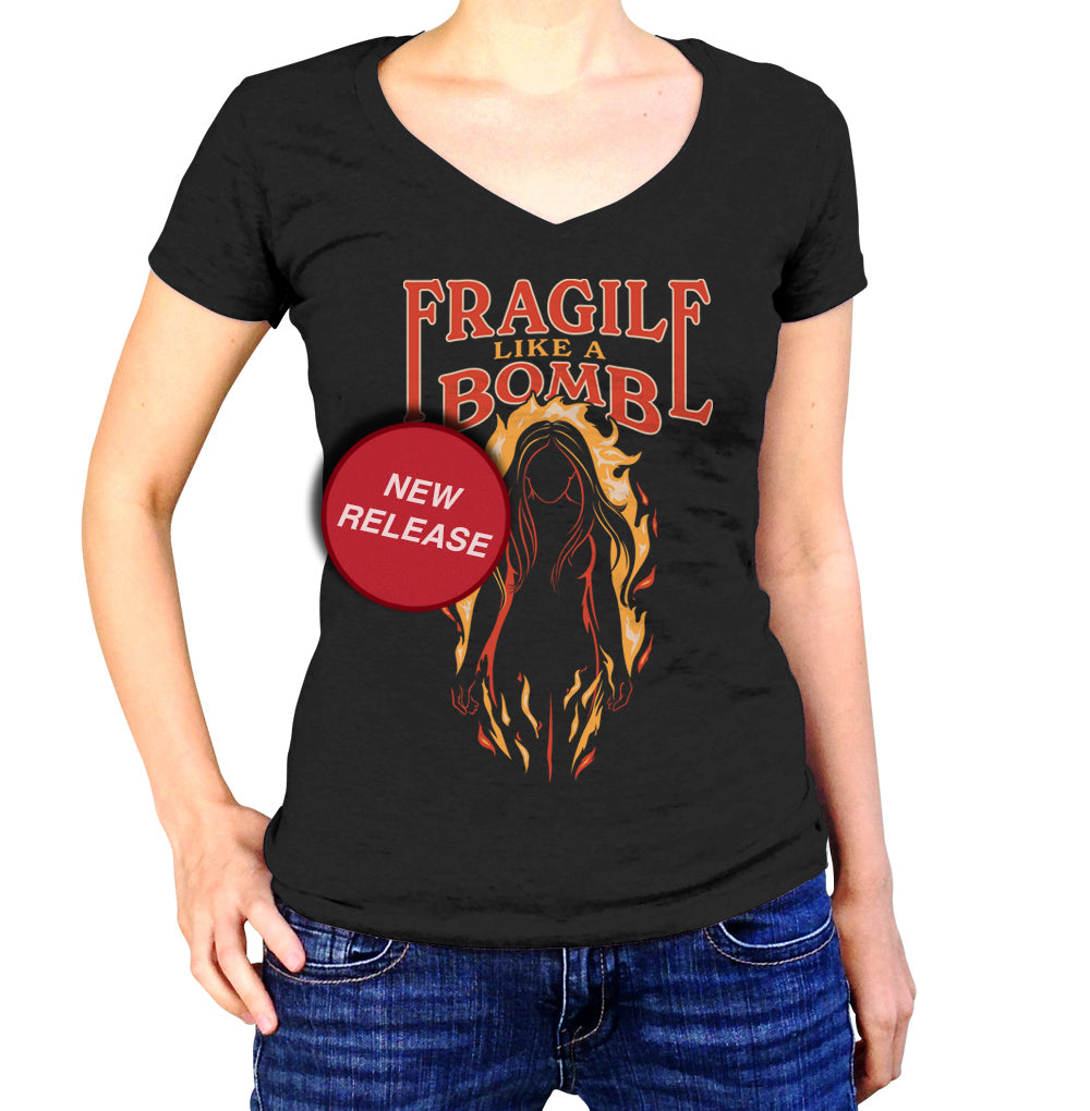 Women's Fragile Like a Bomb Vneck T-Shirt