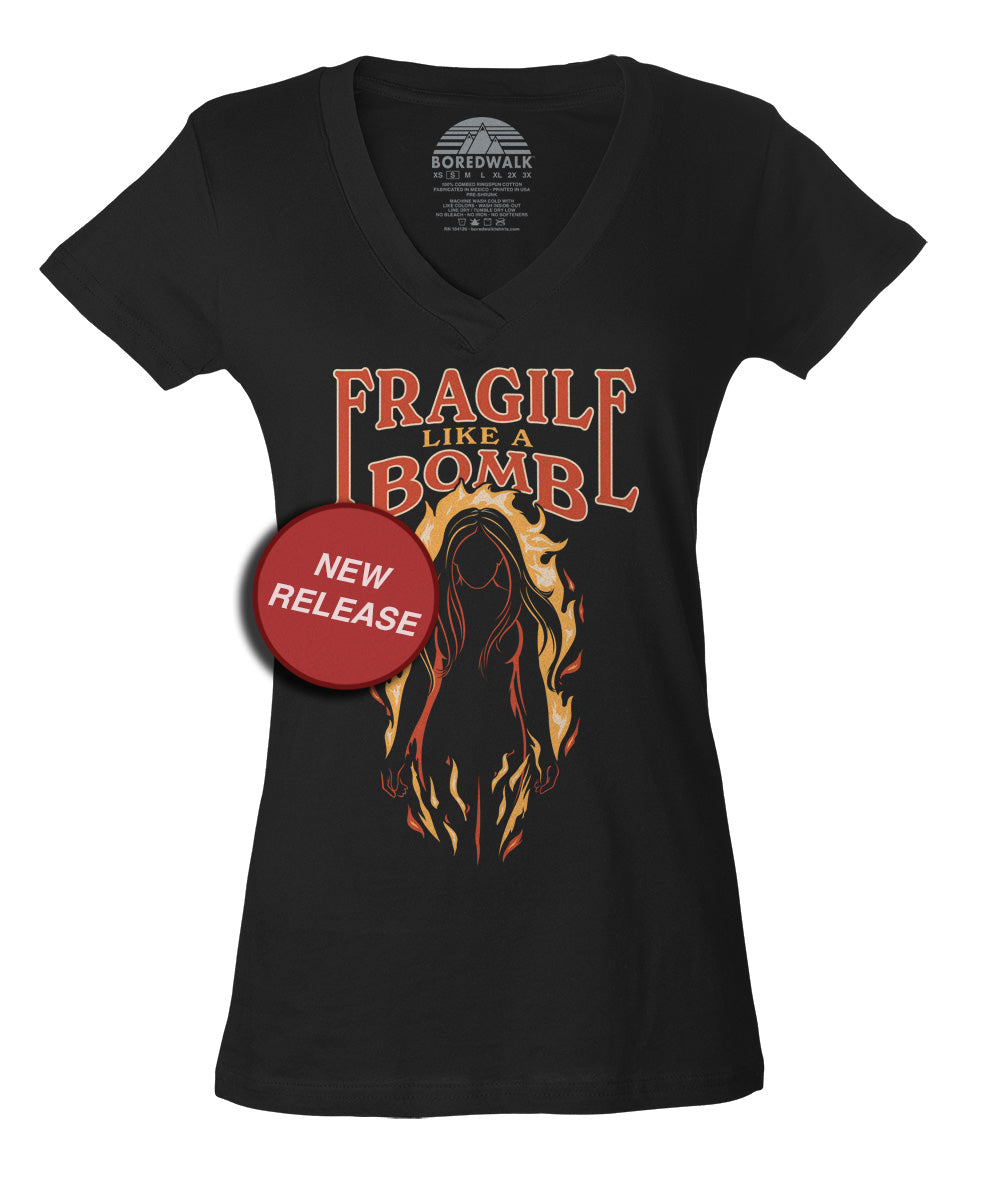 Women's Fragile Like a Bomb Vneck T-Shirt