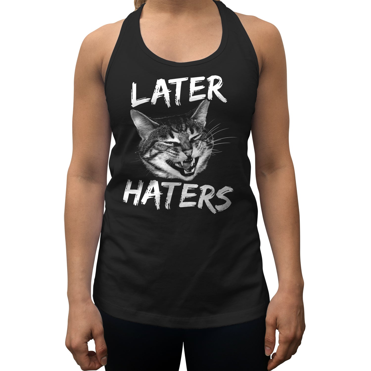 Women's Later Haters Funny Cat Racerback Tank Top Boredwalk