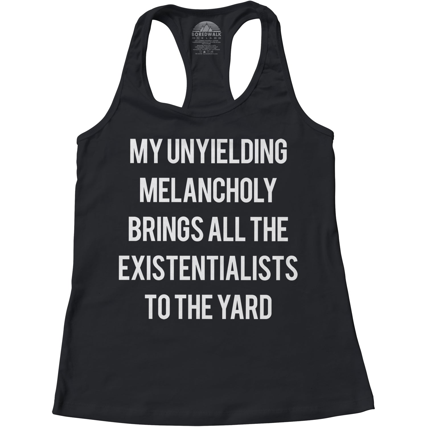 Women's My Unyielding Melancholy Brings All The Existentialists To The Yard Racerback Tank Top