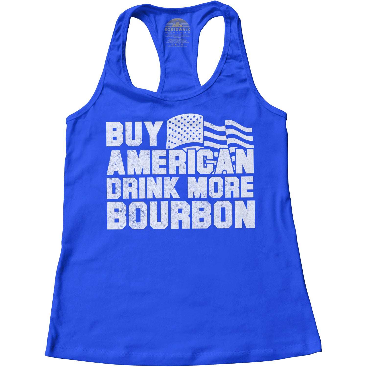Women's Buy American Drink More Bourbon Racerback Tank Top