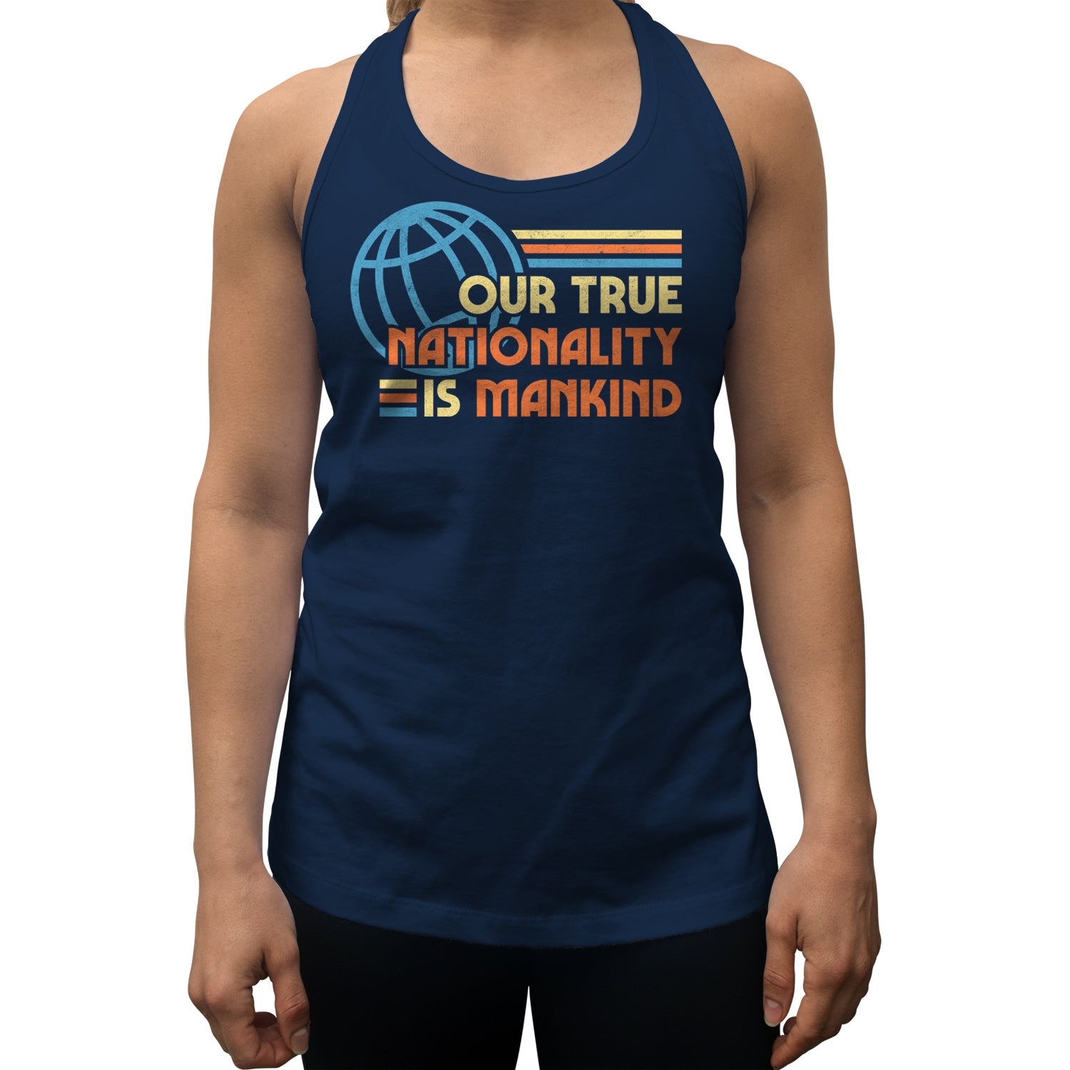 Women's Our True Nationality is Mankind Racerback Tank Top