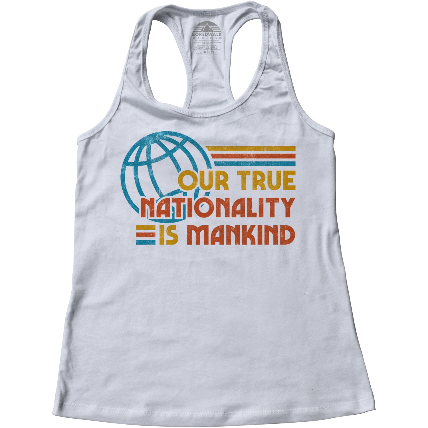 Women's Our True Nationality is Mankind Racerback Tank Top