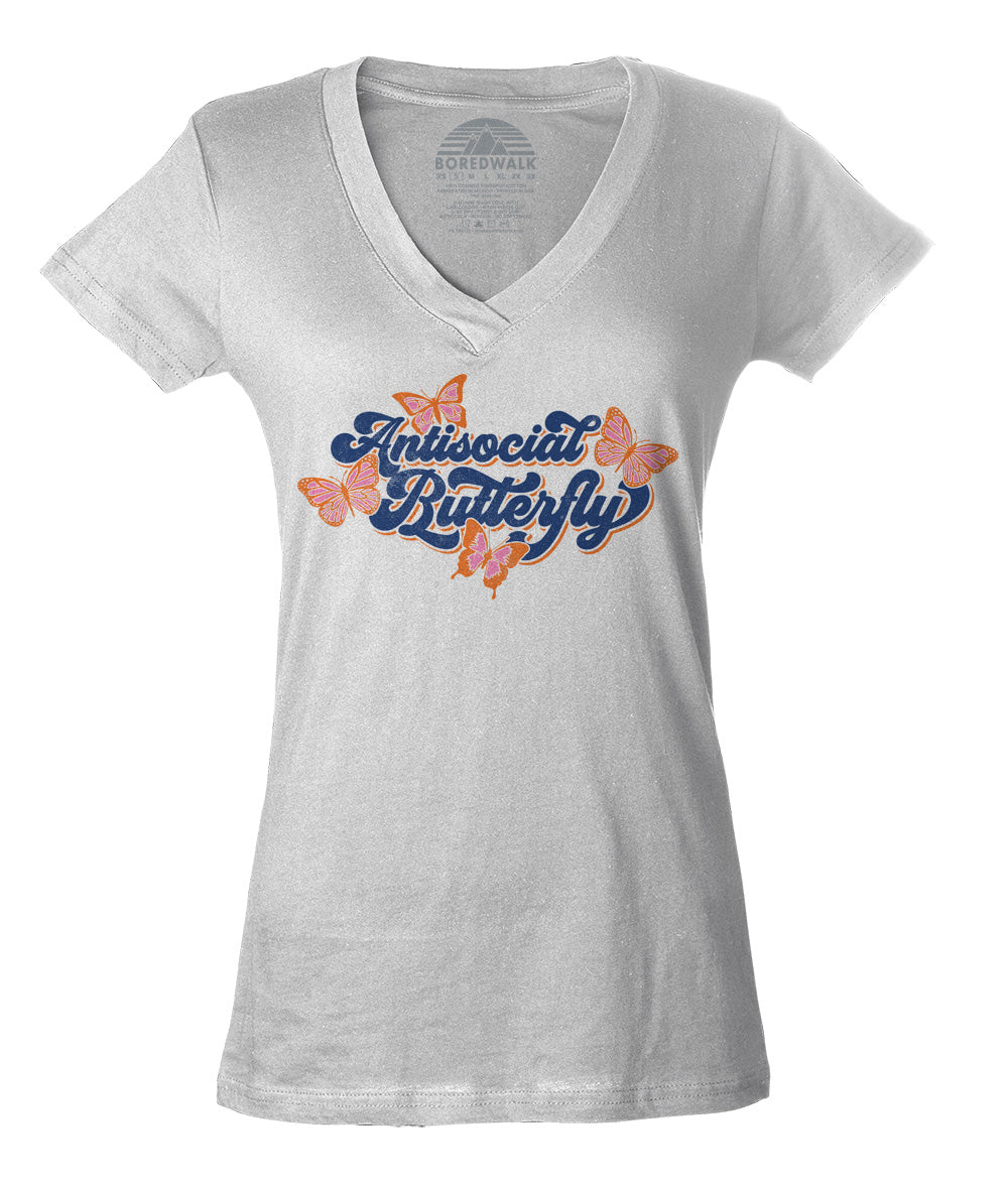 Women's Antisocial Butterfly Vneck T-Shirt