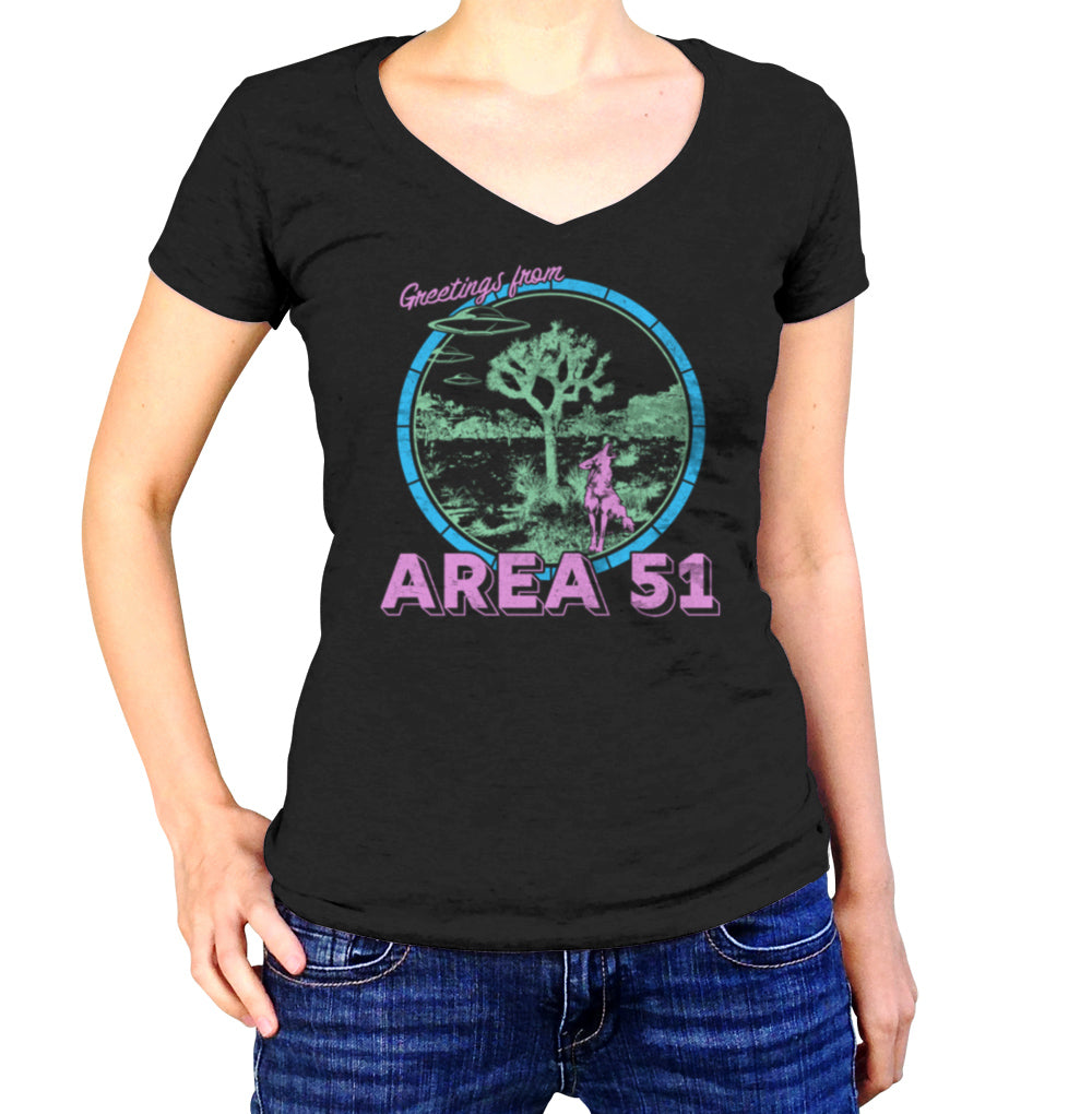 Women's Greetings from Area 51 Vneck T-Shirt