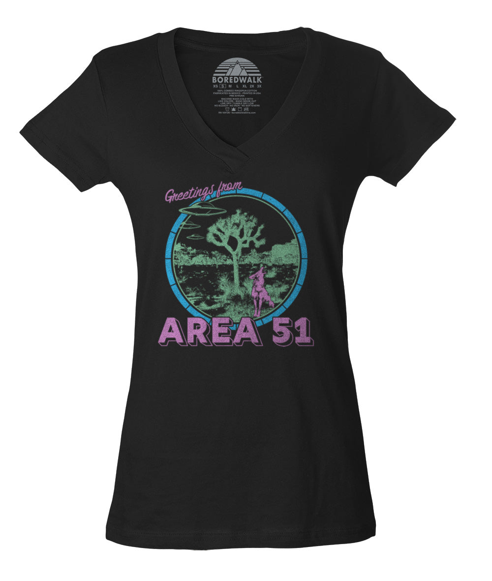 Women's Greetings from Area 51 Vneck T-Shirt