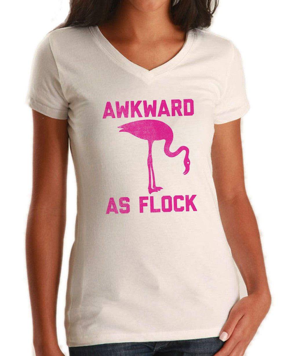 Women's Awkward as Flock Flamingo Vneck T-Shirt
