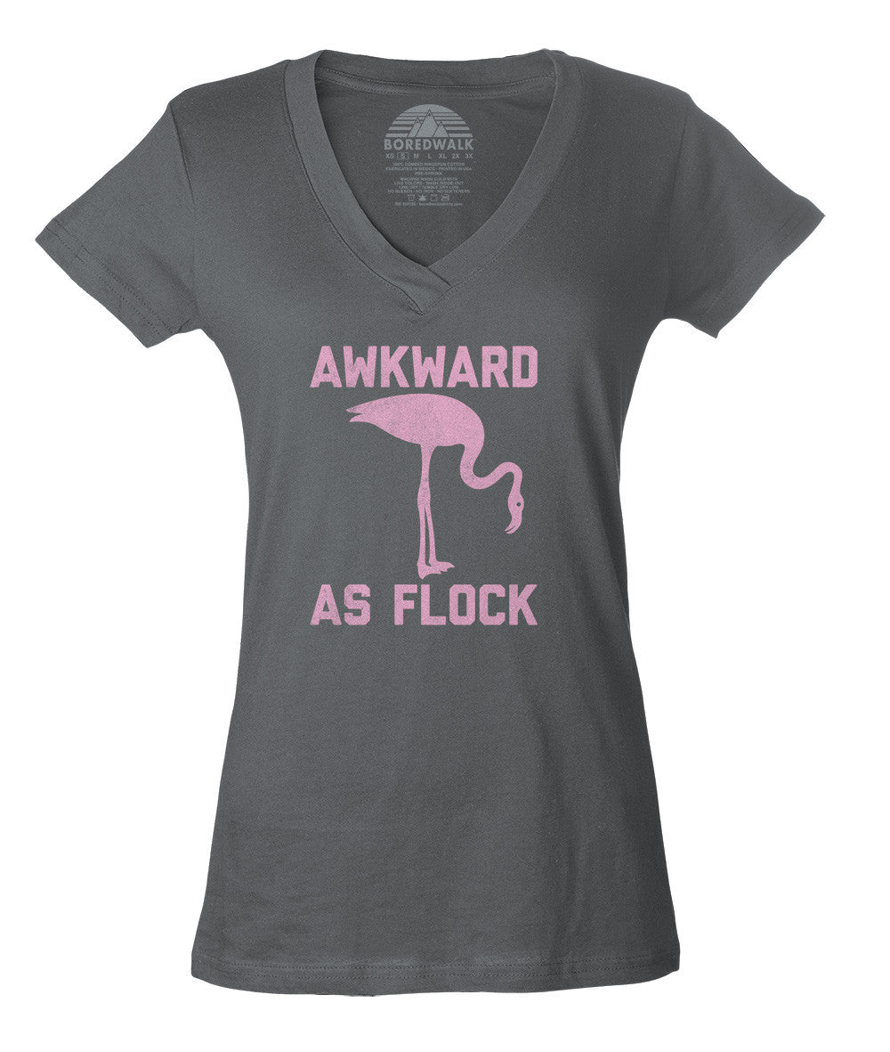 Women's Awkward as Flock Flamingo Vneck T-Shirt