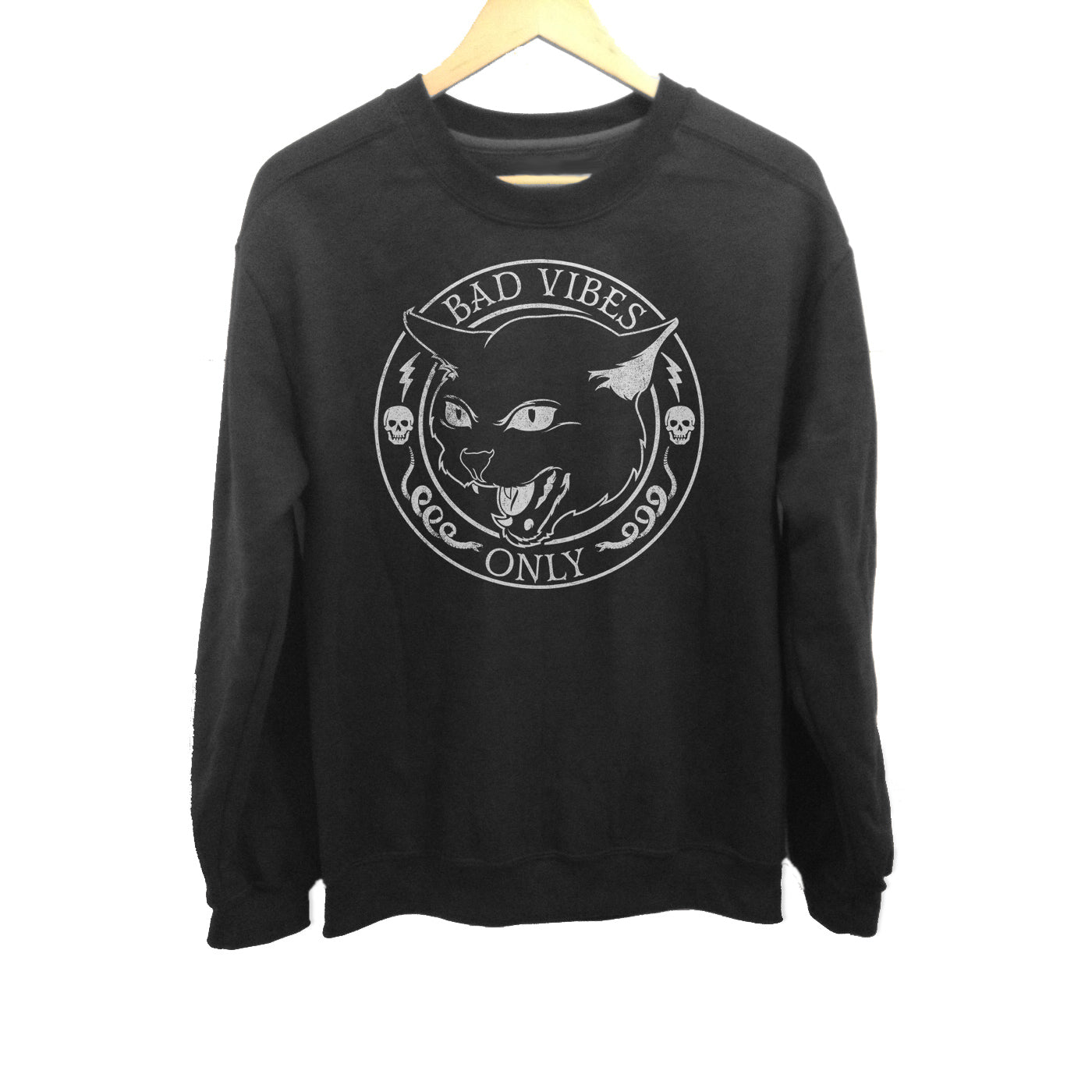 Unisex Bad Vibes Only Sweatshirt - Goth Shirt - Black Cat Shirt