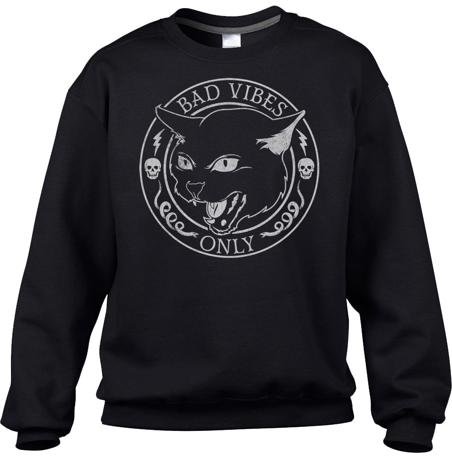 Unisex Bad Vibes Only Sweatshirt - Goth Shirt - Black Cat Shirt