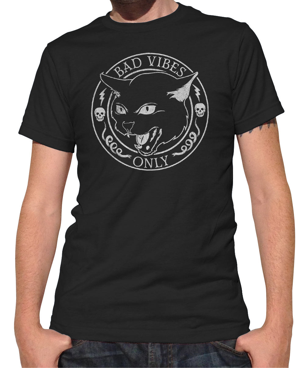 Men's Bad Vibes Only T-Shirt - Goth Shirt - Black Cat Shirt -
