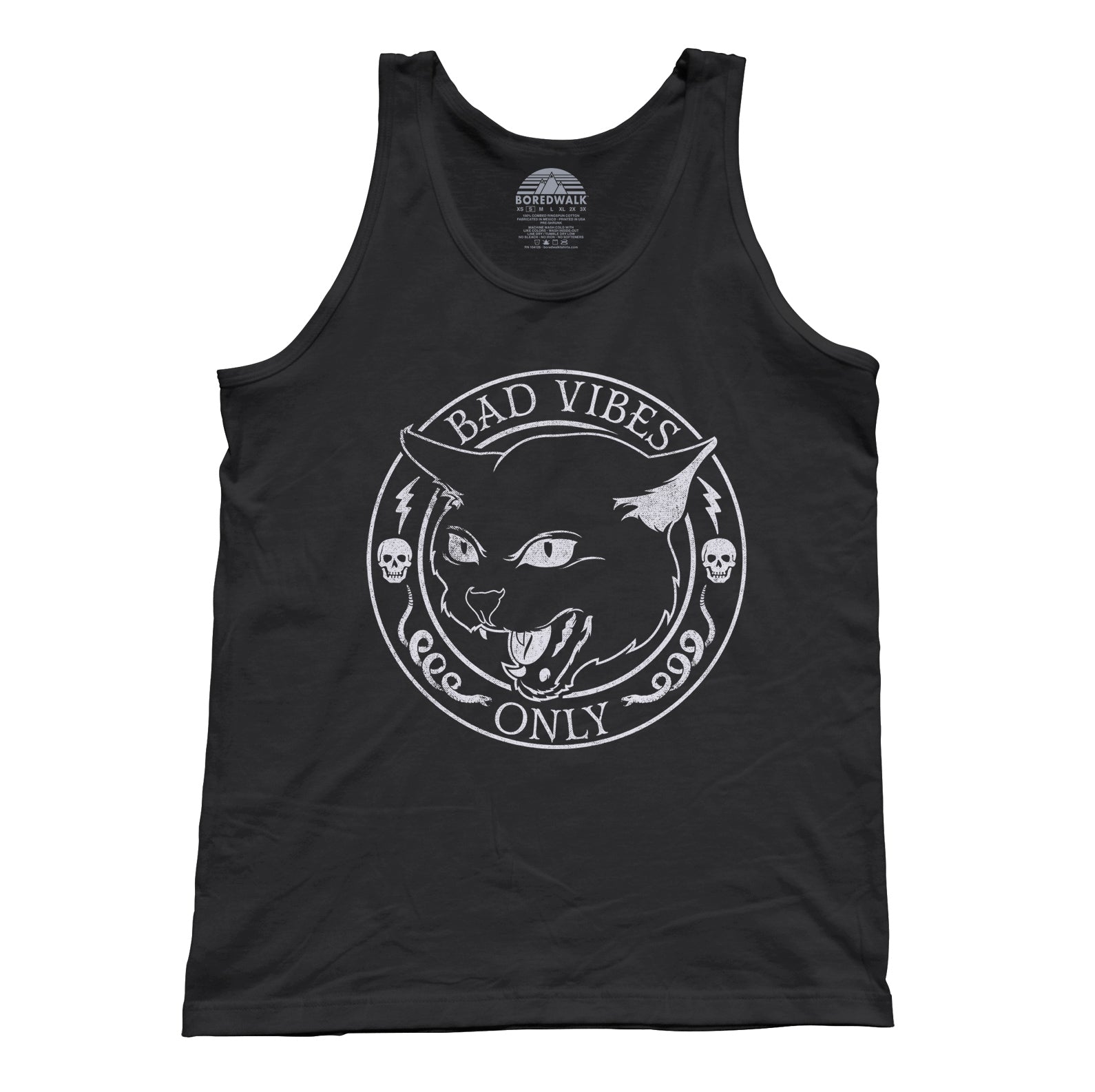 Unisex Bad Vibes Only Tank Top - Goth Shirt - Black Cat Shirt - Boredwalk
