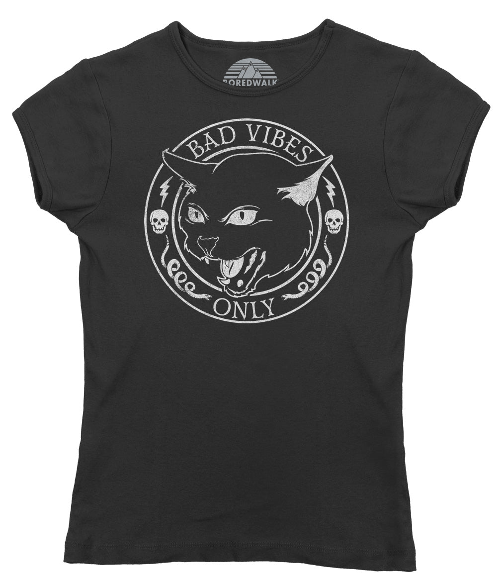 Women's Bad Vibes Only T-Shirt - Goth Shirt - Black Cat Shirt