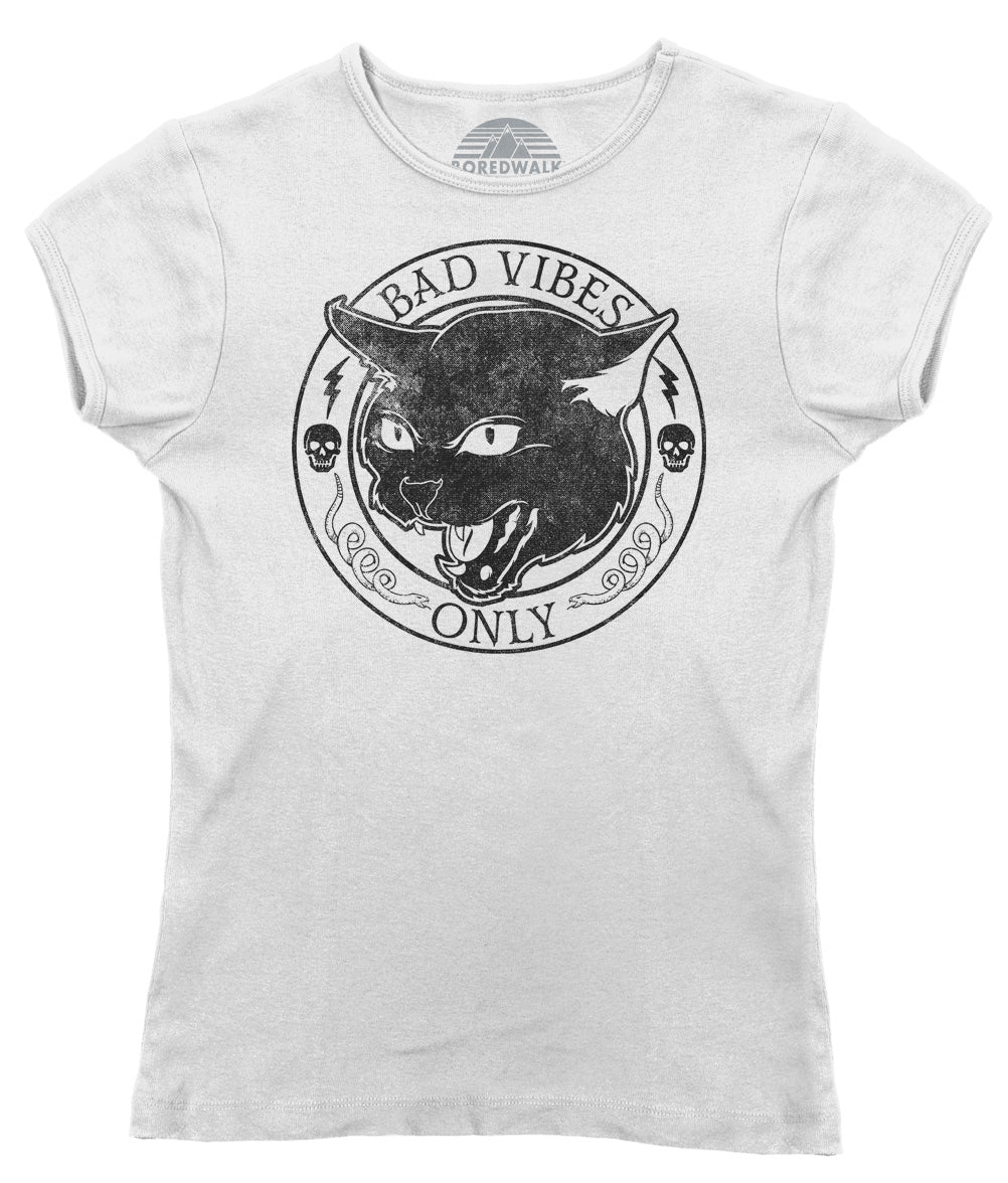 Women's Bad Vibes Only T-Shirt - Goth Shirt - Black Cat Shirt