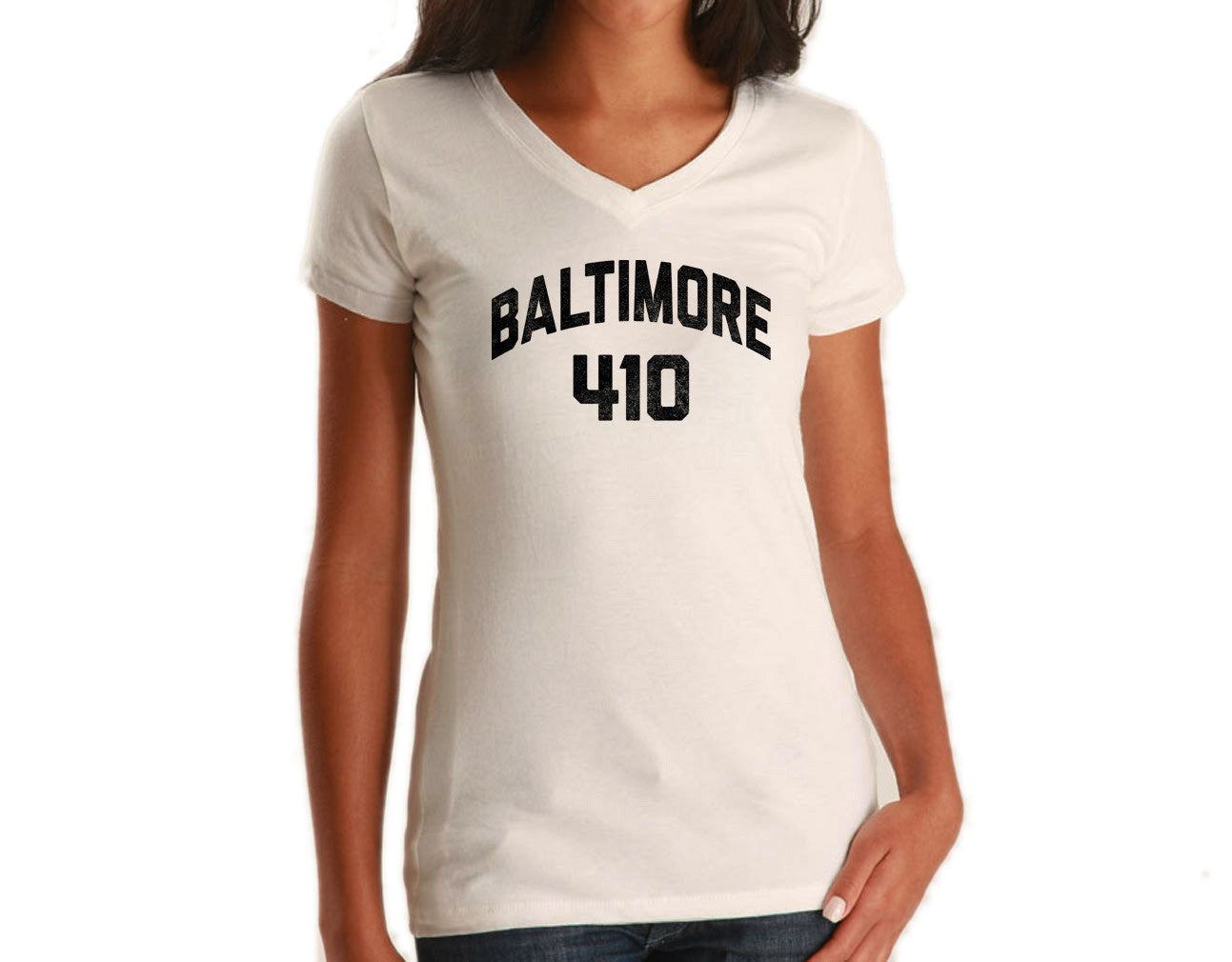Women's Baltimore 410 Area Code Vneck T-Shirt