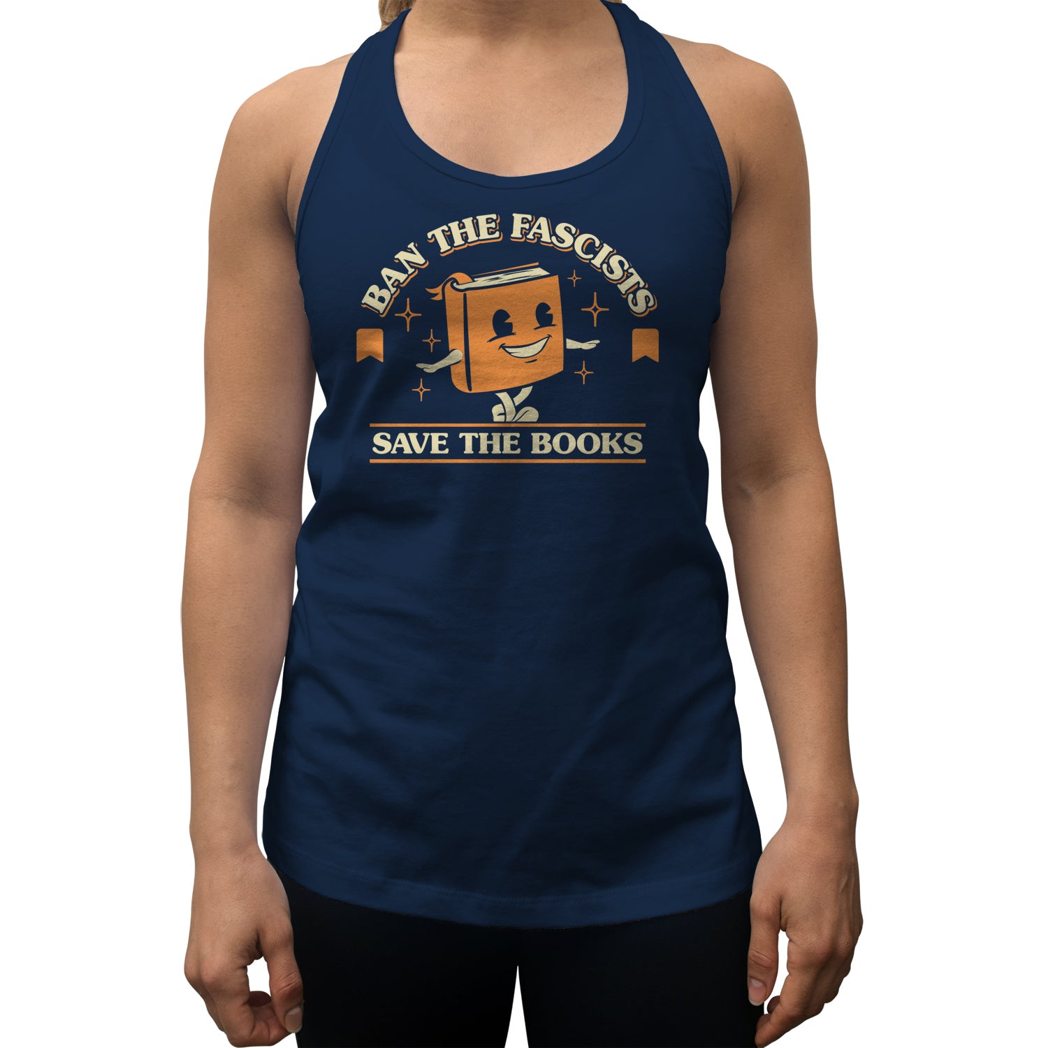 Women's Ban The Fascists Save The Books Racerback Tank Top