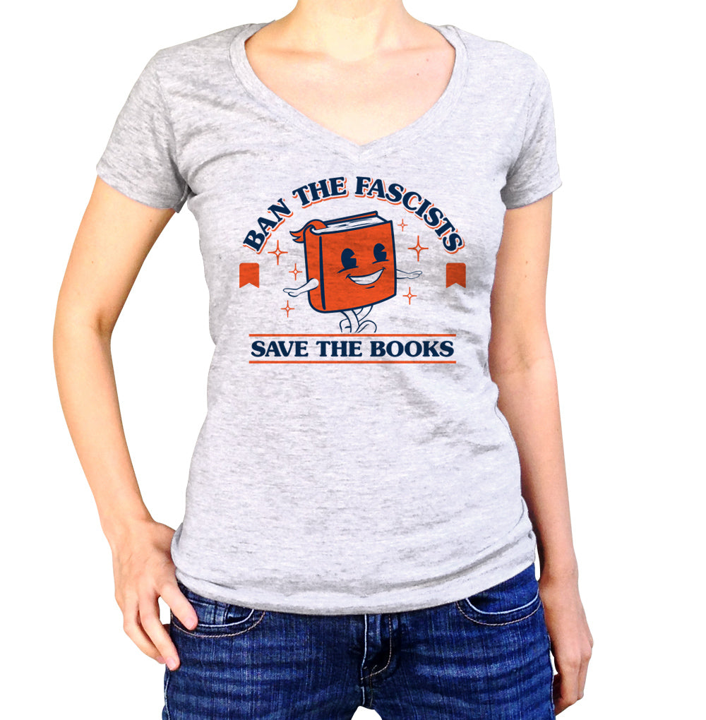 Women's Ban The Fascists Save The Books Vneck T-Shirt