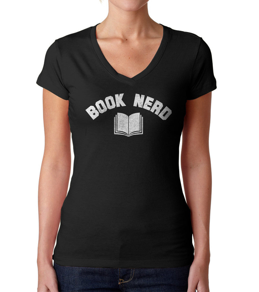 Women's Book Nerd Vintage Vneck T-Shirt Geeky Nerdy Literary