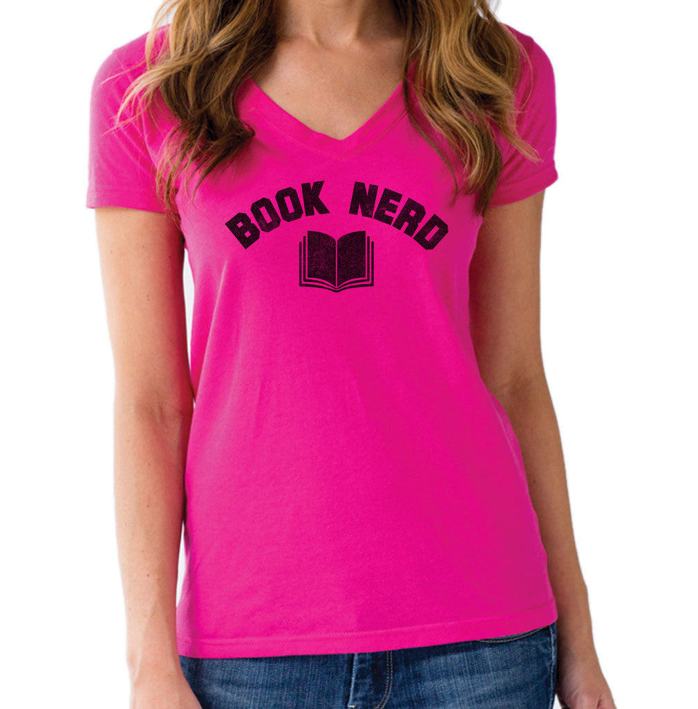 Women's Book Nerd Vneck T-Shirt Geeky Nerdy Literary Boredwalk