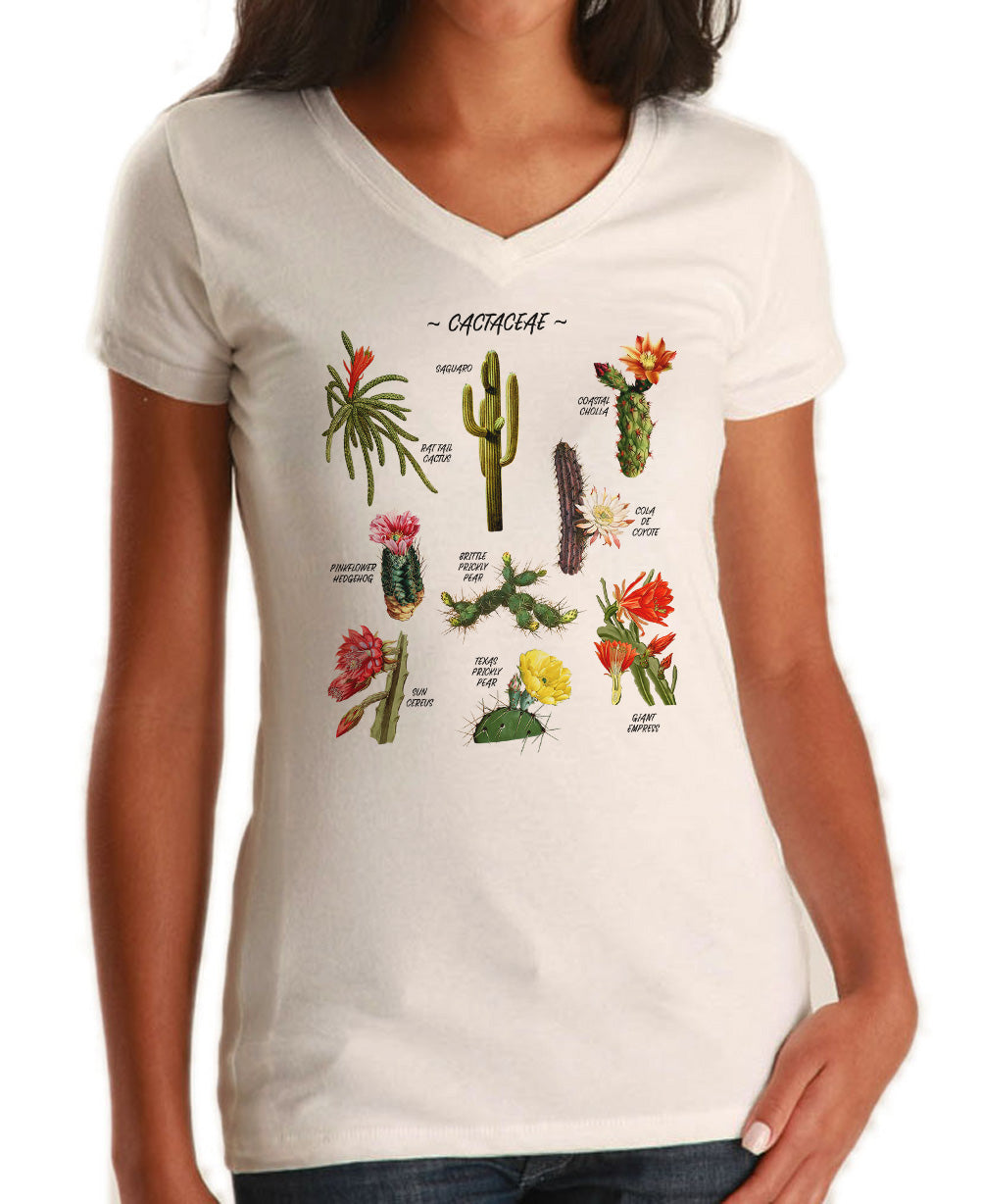 Women's Cactus Botanical Chart Vneck T-Shirt