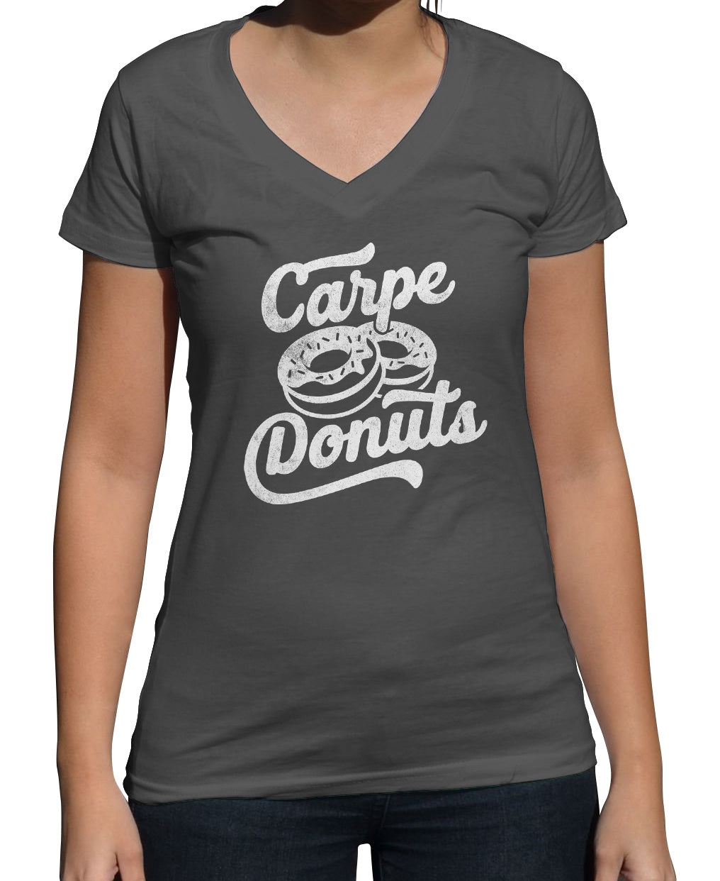 Women's Carpe Donuts Vneck T-Shirt - Funny Donut Shirt