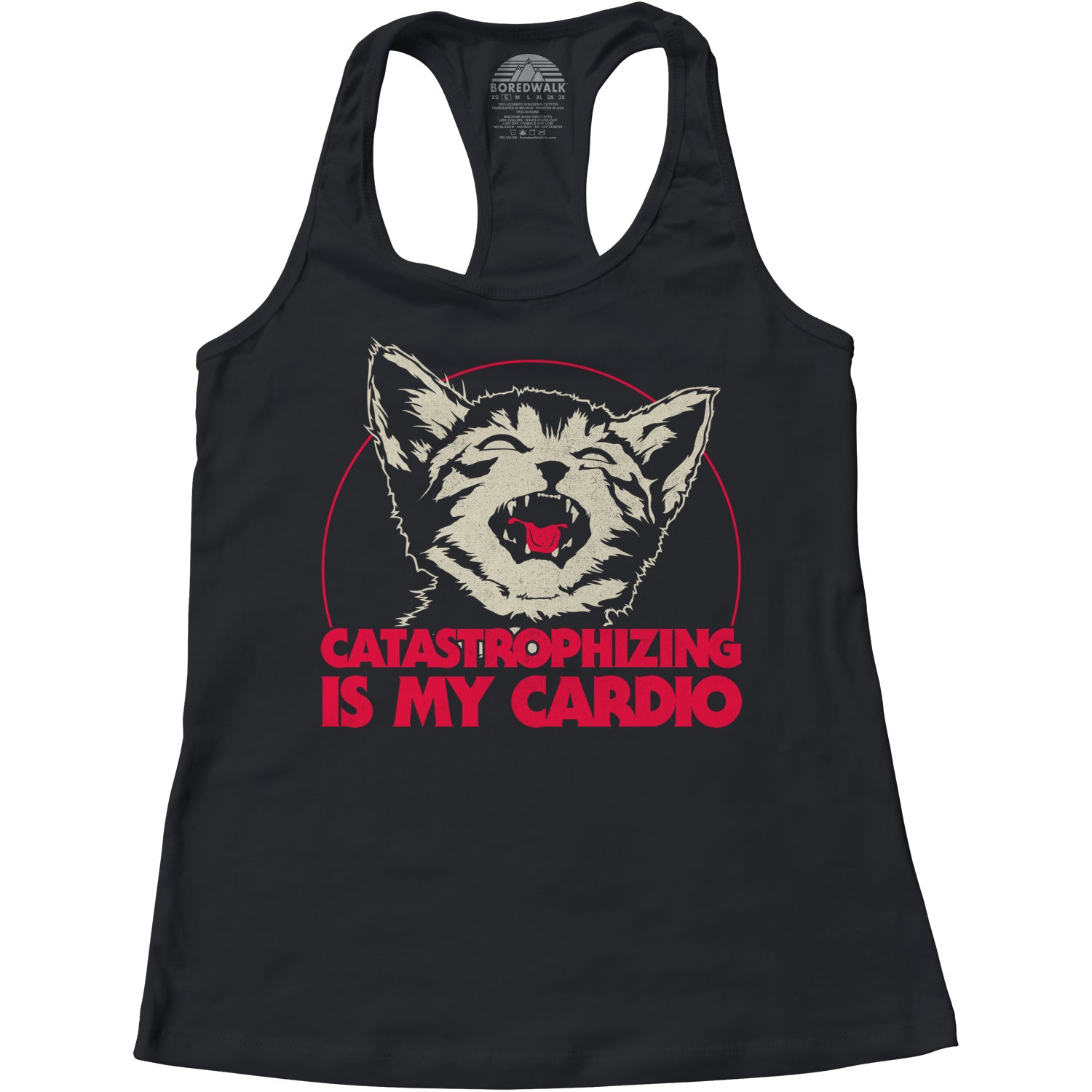 Women's Catastrophizing Is My Cardio Cat Racerback Tank Top