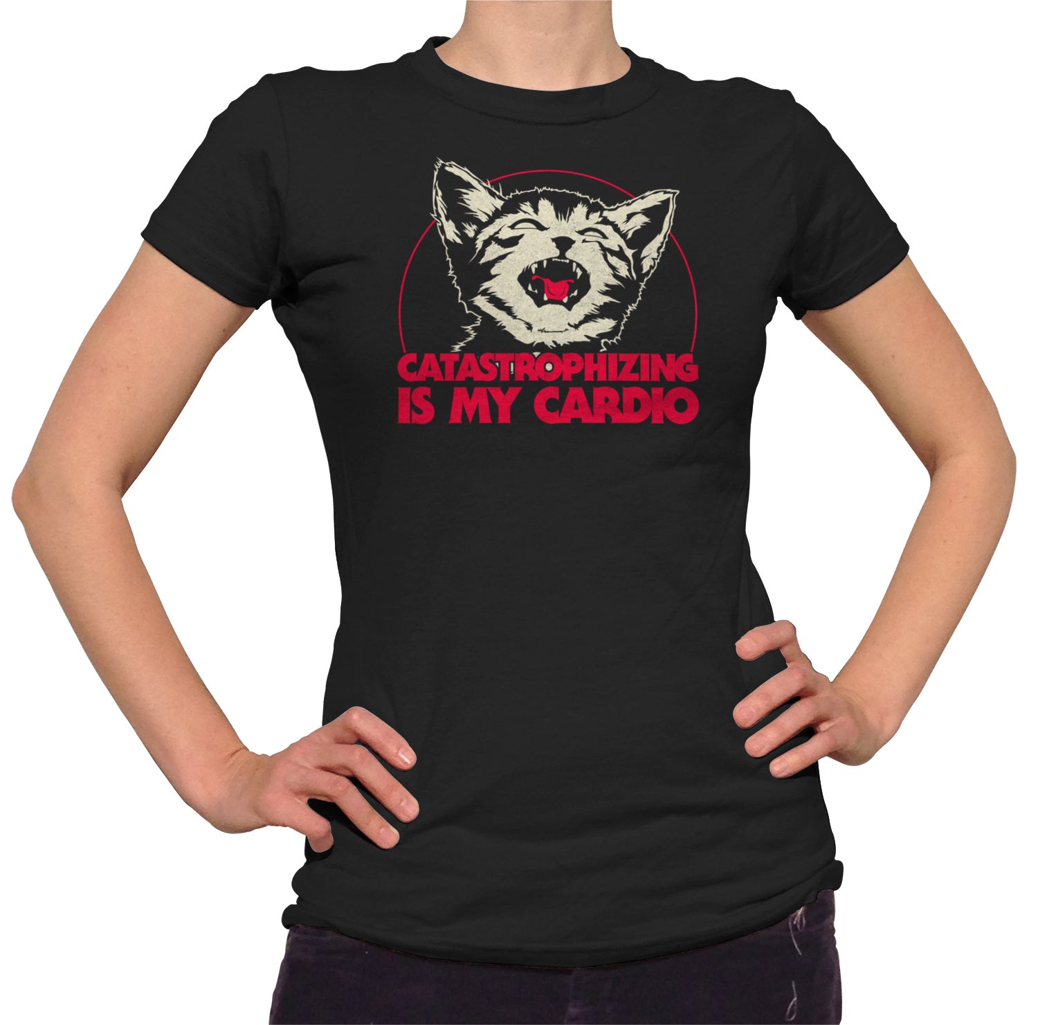 Women's Catastrophizing Is My Cardio Cat T-Shirt