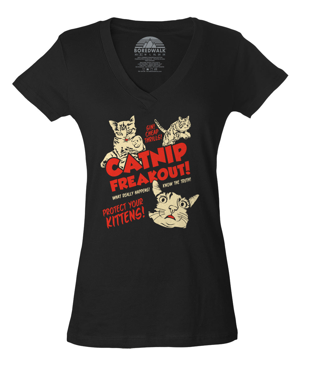 Women's Catnip Freakout Vneck T-Shirt - By Ex-Boyfriend