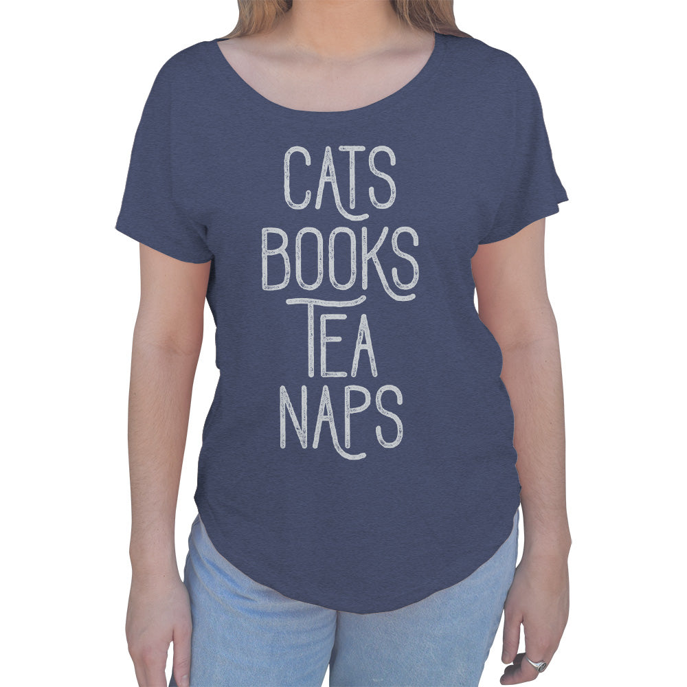 Women's Cats Book Tea Naps Scoop Neck T-Shirt