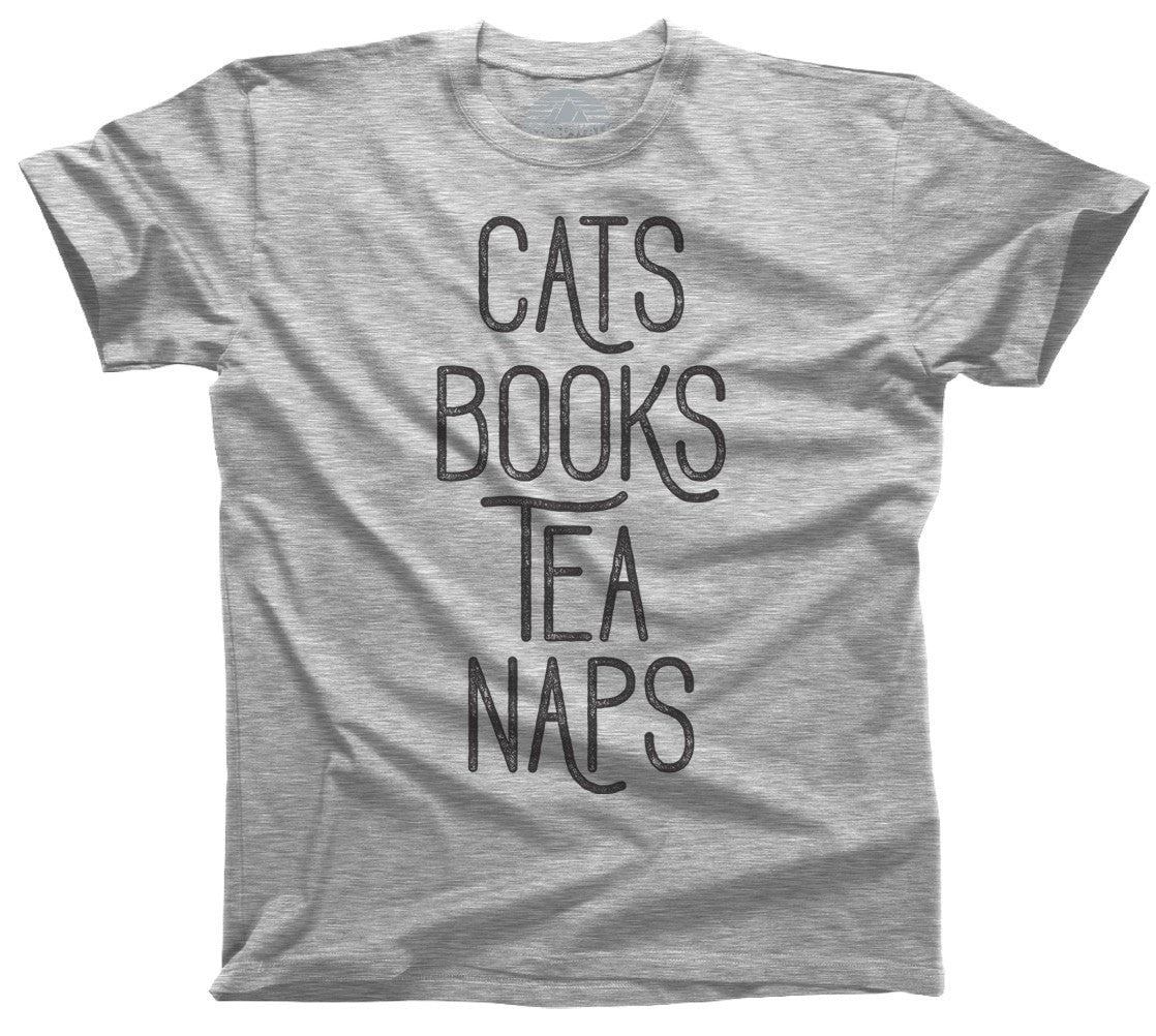 Men's Cats Book Tea Naps T-Shirt