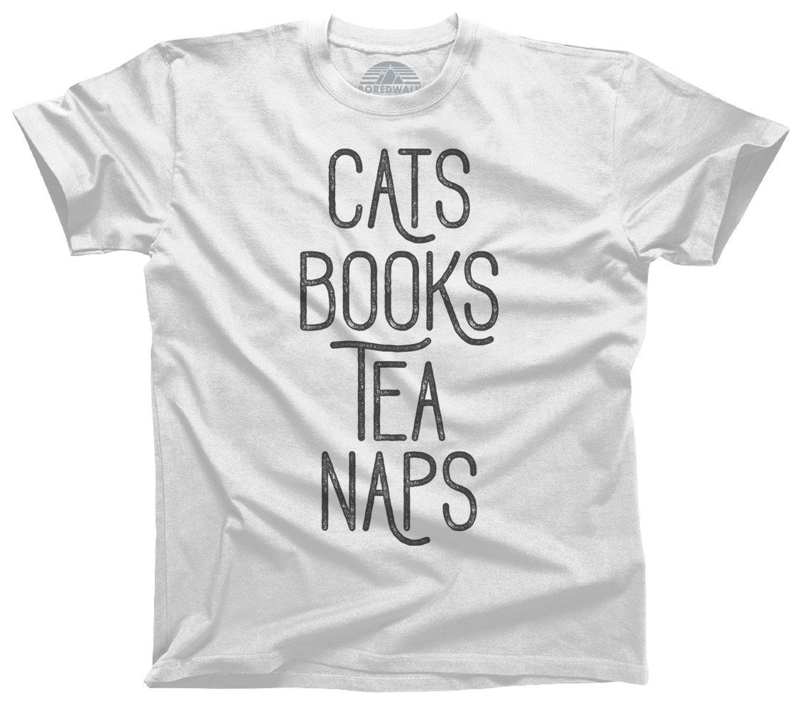 Men's Cats Book Tea Naps T-Shirt