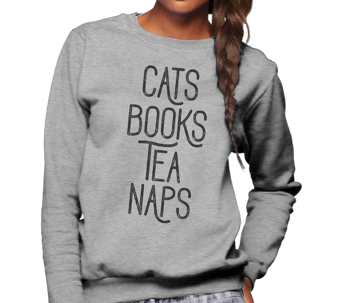 Unisex Cats Book Tea Naps Sweatshirt