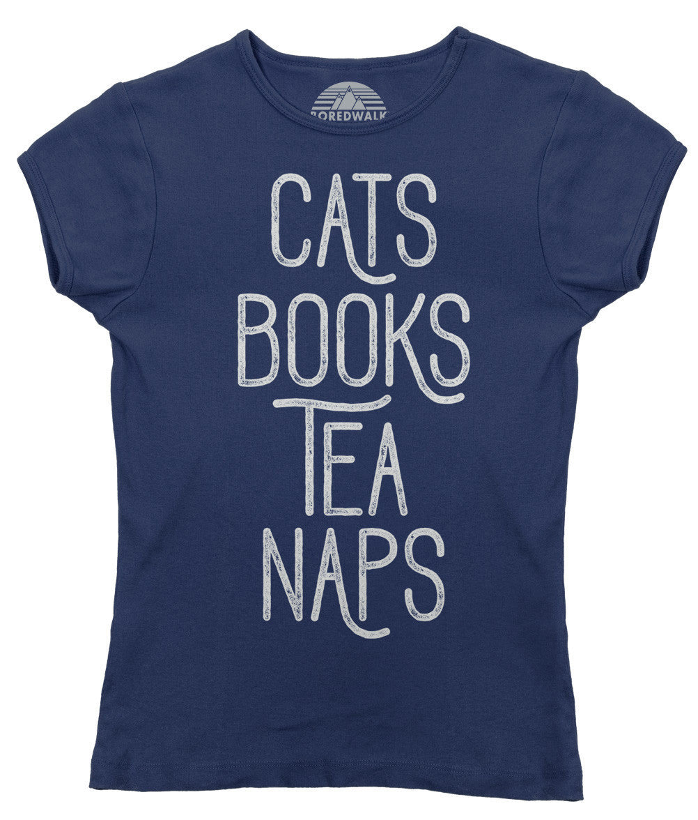Women's Cats Book Tea Naps T-Shirt