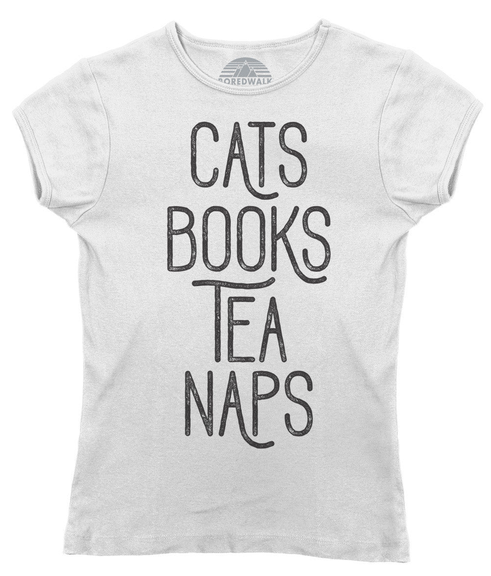 Women's Cats Book Tea Naps T-Shirt