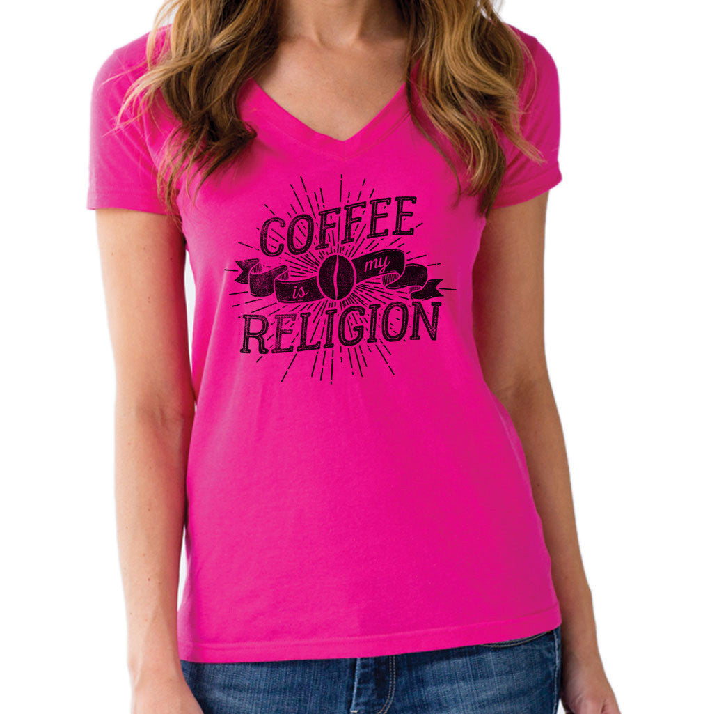 Women's Coffee Is My Religion Vneck T-Shirt