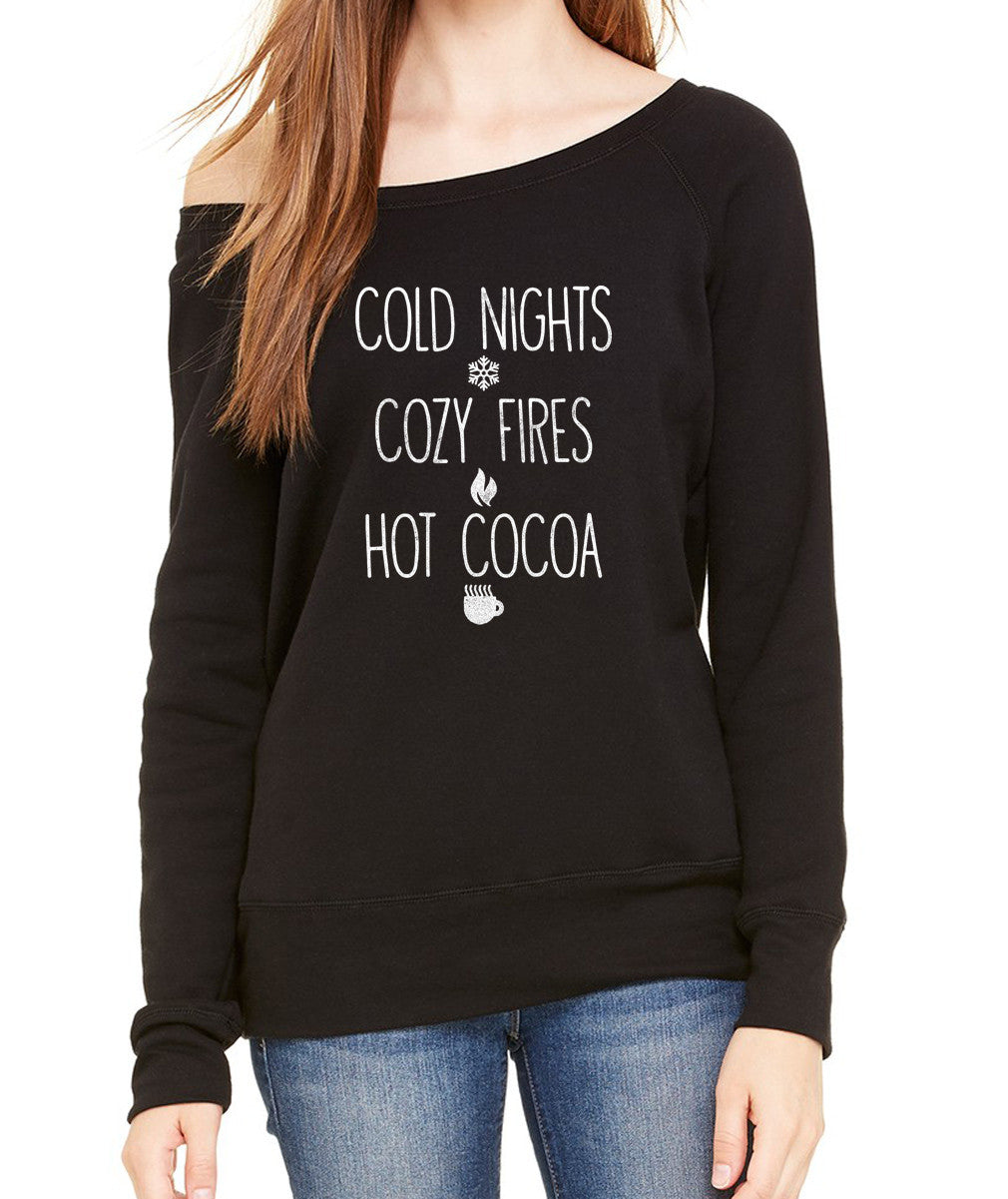 Women's Cold Nights Cozy Fires Hot Cocoa Scoop Neck Fleece