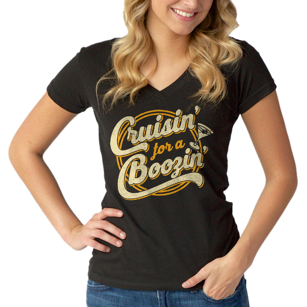 Women's Cruisin for a Boozin Vneck T-Shirt - Funny Drinking Shirt