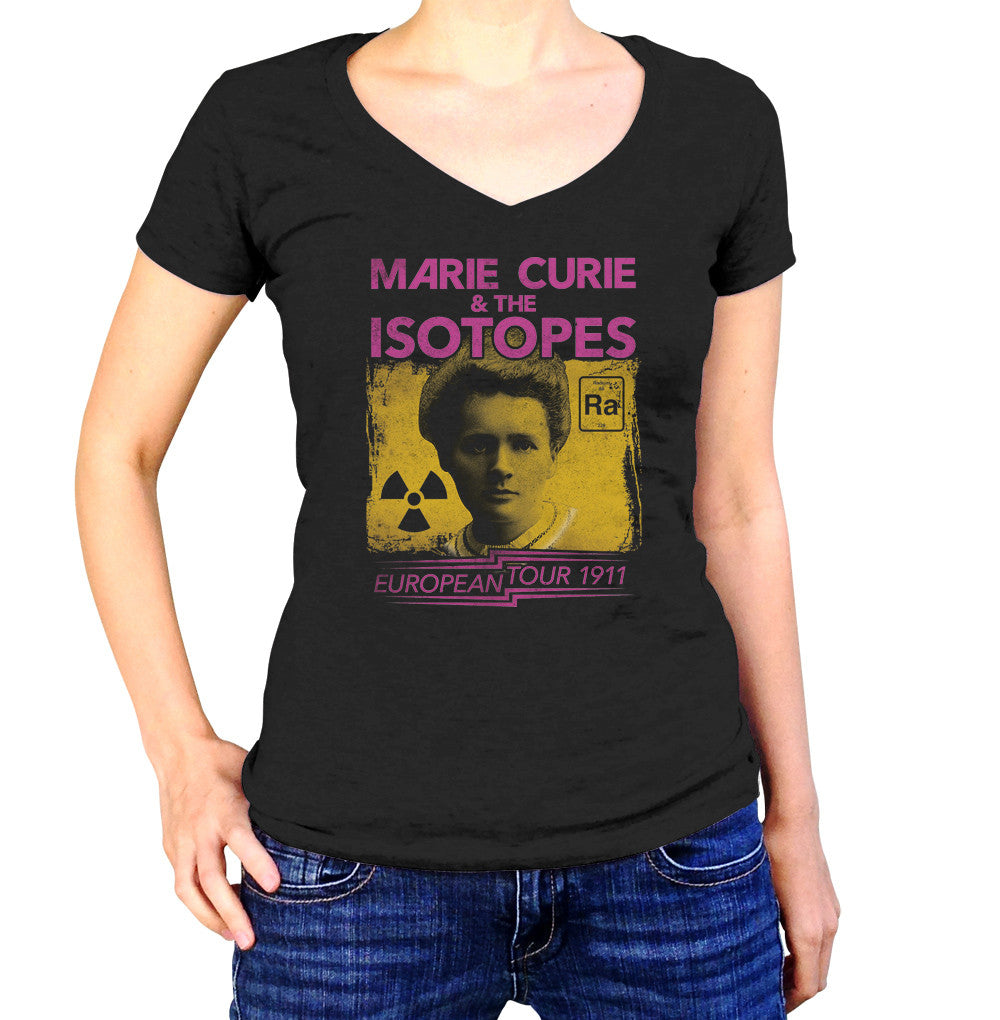 Women's Marie Curie European Tour Vneck T-Shirt - Scientist Shirt
