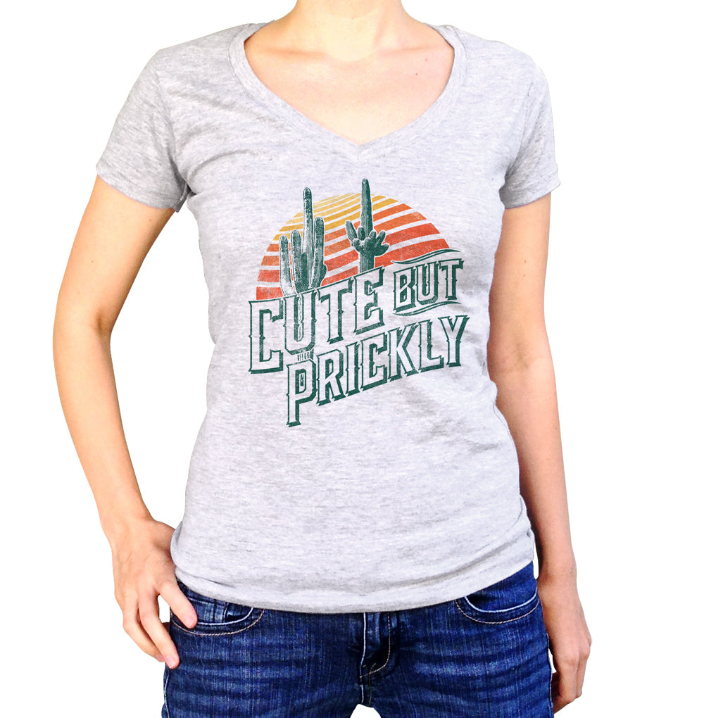 Women's Cute But Prickly Vneck T-Shirt - Cactus Shirt