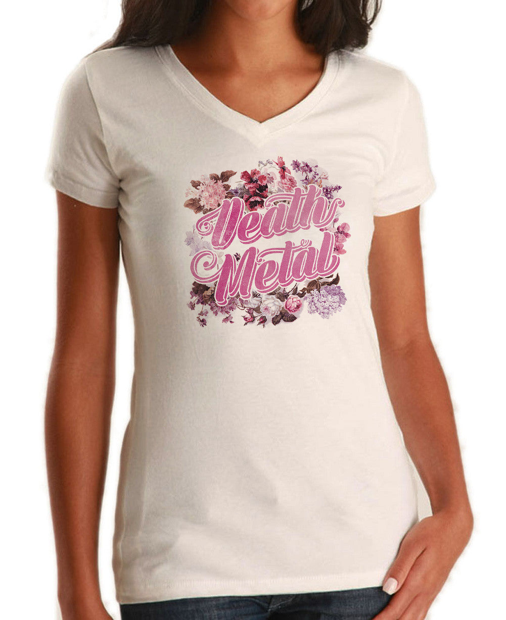 Women's Funny Floral Death Metal Vneck T-Shirt