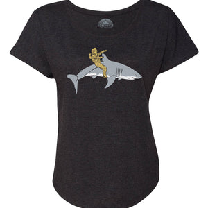 Women's Diver Riding a Shark Scoop Neck T-Shirt