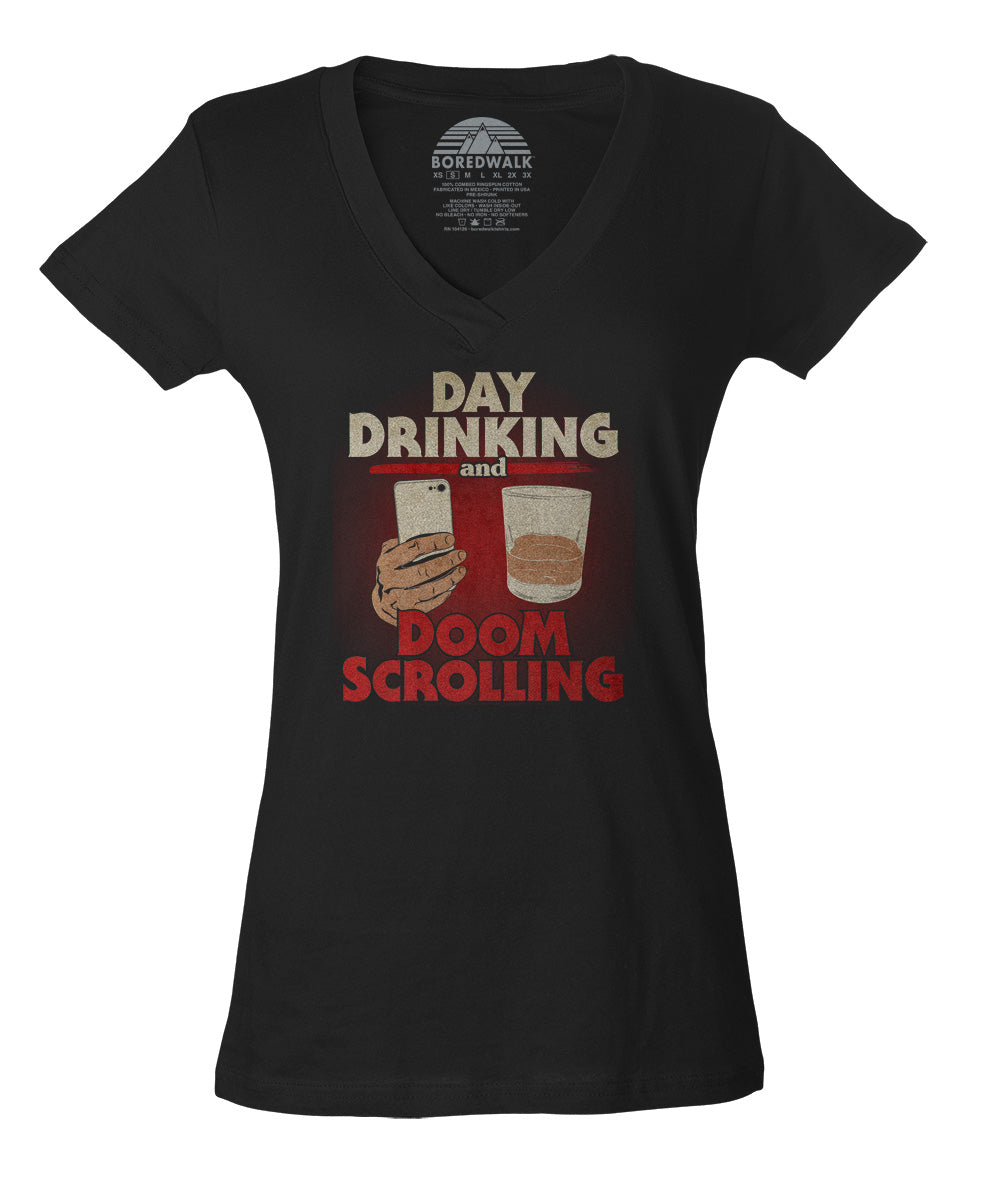 Women's Day Drinking and Doom Scrolling Vneck T-Shirt