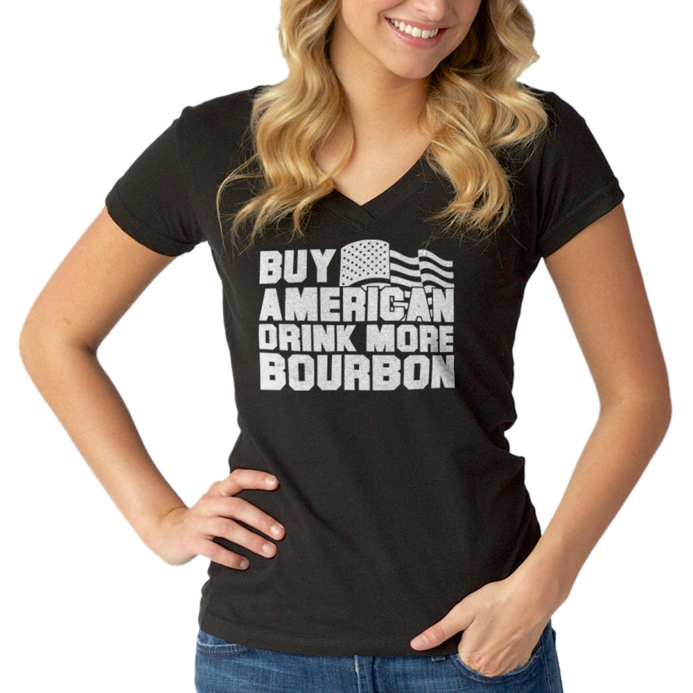 Women's Buy American Drink More Bourbon Vneck T-Shirt